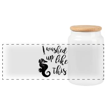 Mermaid / Mermaid: I Washed Up Like This - Panoramic Cookie Jar with Wooden Lid - white - Front
