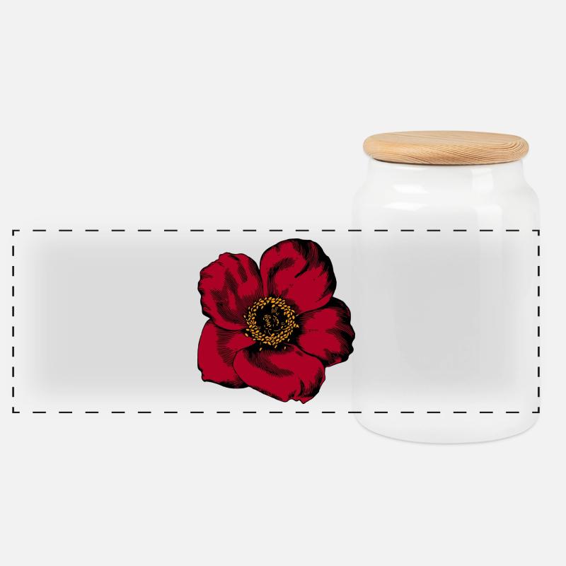 Rote Blume - Panorama Keksdose mit Holzdeckel - Weiß