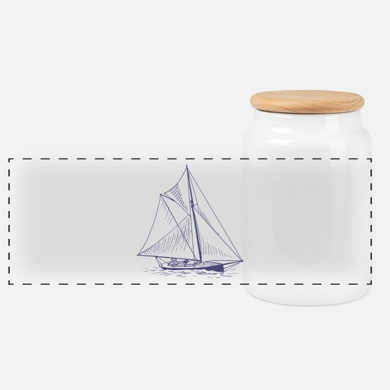 schiff boot kahn uboot segelboot segelschiff yacht - Panorama Keksdose mit Holzdeckel - Weiß