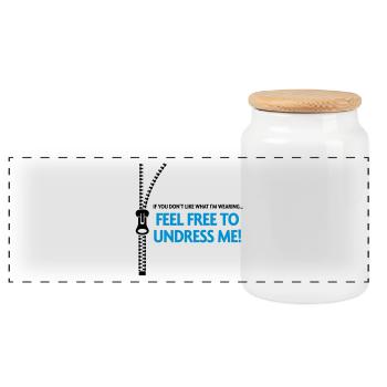 You do not like my clothes? Undress me! - Panoramic Cookie Jar with Wooden Lid - white - Front