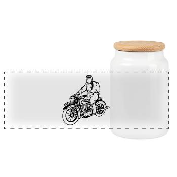Chopper / Motorrad 04_schwarz weiß - Panorama Keksdose mit Holzdeckel - Weiß - Vorne