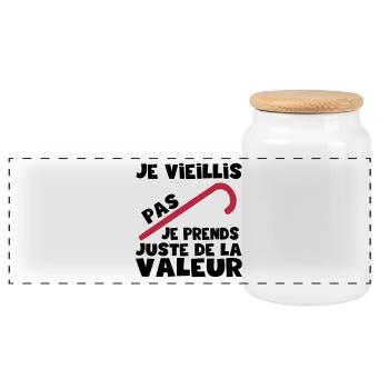 Je ne vieillis pas, idée cadeau anniversaire,Noël - Boîte à biscuits avec couvercle en bois - blanc - Devant