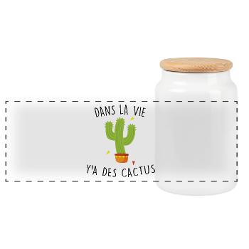 dans la vie y a des cactus - Boîte à biscuits avec couvercle en bois - blanc - Devant