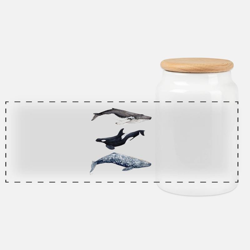 Buckelwal, Schwertwal und Grauwal - Wal - baleine - Panorama Keksdose mit Holzdeckel - Weiß
