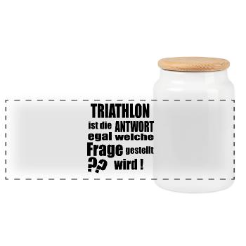 Antwort auf alles TRIATHLON - Panorama Keksdose mit Holzdeckel - Weiß - Vorne