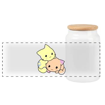 Katzen Kitties Babys Süß Anime - Panorama Keksdose mit Holzdeckel - Weiß - Vorne