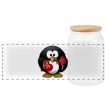 Lustiger Valentinstag-Pinguin mit Rose und Herz - Panorama Keksdose mit Holzdeckel - Weiß - Vorne