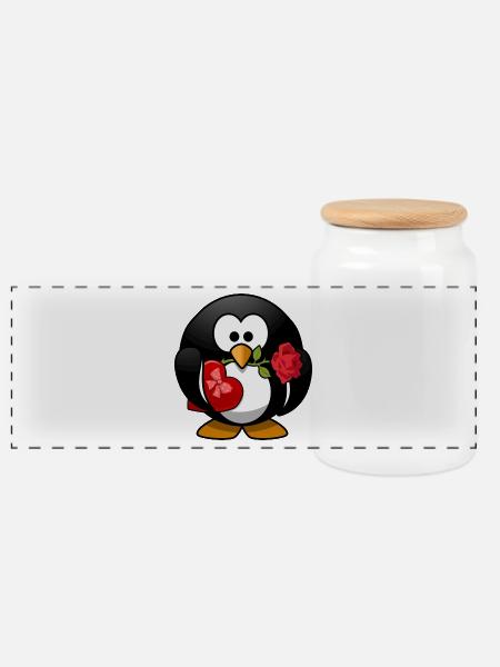 Lustiger Valentinstag-Pinguin mit Rose und Herz - Panorama Keksdose mit Holzdeckel - Weiß