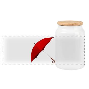 Red umbrella stretched. Gift - Panoramic Cookie Jar with Wooden Lid - white - Front