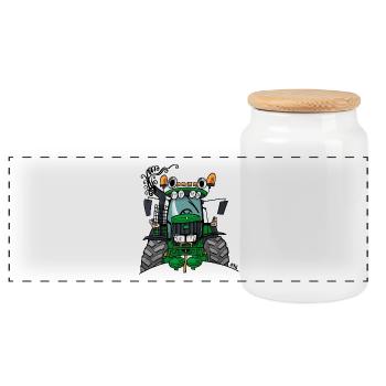 0427 green tractor 6620 - Panoramic Cookie Jar with Wooden Lid - white - Front