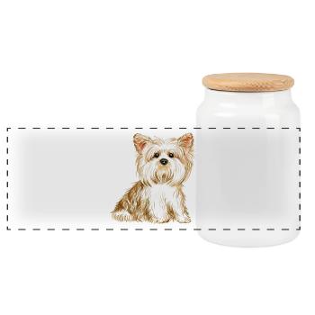 chien Yorkshire terrier - chien mignon - Boîte à biscuits avec couvercle en bois - blanc - Devant