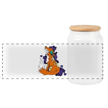 Limited Edition Fox - children's motifs - Panoramic Cookie Jar with Wooden Lid - white - Front