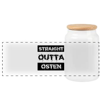 Straight Outta Osten Geschenk Ossi - Panorama Keksdose mit Holzdeckel - Weiß - Vorne