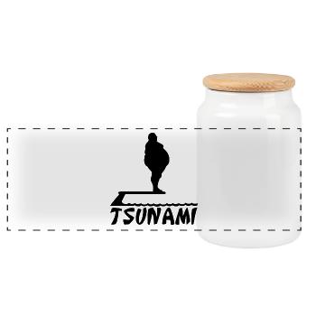 Fettsack Tsunami Silhouette dicker fetter Mann - Panorama Keksdose mit Holzdeckel - Weiß - Vorne