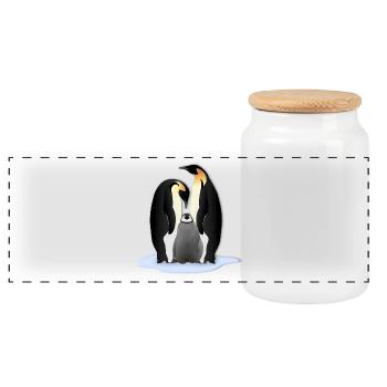 Pinguin Familile - Panorama Keksdose mit Holzdeckel - Weiß - Vorne