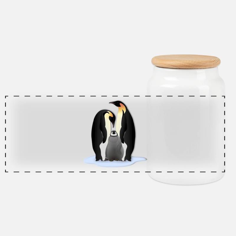 Pinguin Familile - Panorama Keksdose mit Holzdeckel - Weiß