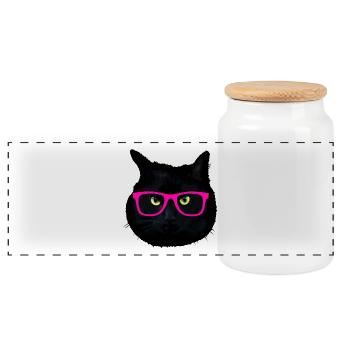 black cat fantasy sunglasses - Panoramic Cookie Jar with Wooden Lid - white - Front