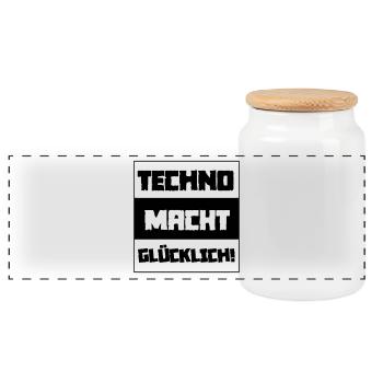 Techno is happy! - Panoramic Cookie Jar with Wooden Lid - white - Front