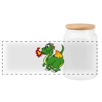 dragon - Panoramic Cookie Jar with Wooden Lid - white - Front