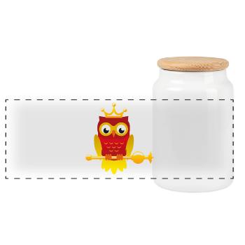 King owl with scepter - Panoramic Cookie Jar with Wooden Lid - white - Front