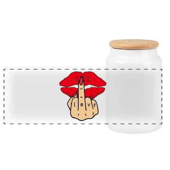 Kissing Love tatouage au milieu du doigt - Boîte à biscuits avec couvercle en bois - blanc - Devant