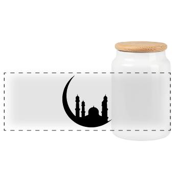 Islam Mosque Half Moon Orient - Panoramic Cookie Jar with Wooden Lid - white - Front