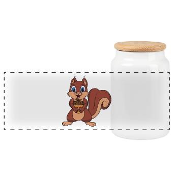 squirrel - Panoramic Cookie Jar with Wooden Lid - white - Front