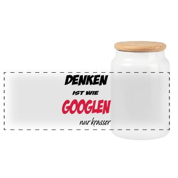 denken ist wie googlen nur krasser - Panorama Keksdose mit Holzdeckel - Weiß - Vorne