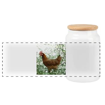 chicken - Panoramic Cookie Jar with Wooden Lid - white - Front