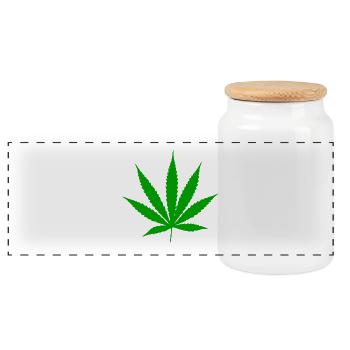 Cannabis Leaf Plant - Panoramic Cookie Jar with Wooden Lid - white - Front