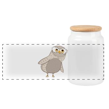 Kauz Owl - Panoramic Cookie Jar with Wooden Lid - white - Front