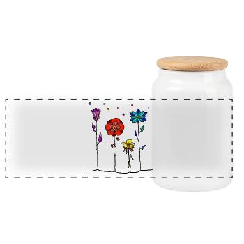 Flowers - Panoramic Cookie Jar with Wooden Lid - white - Front