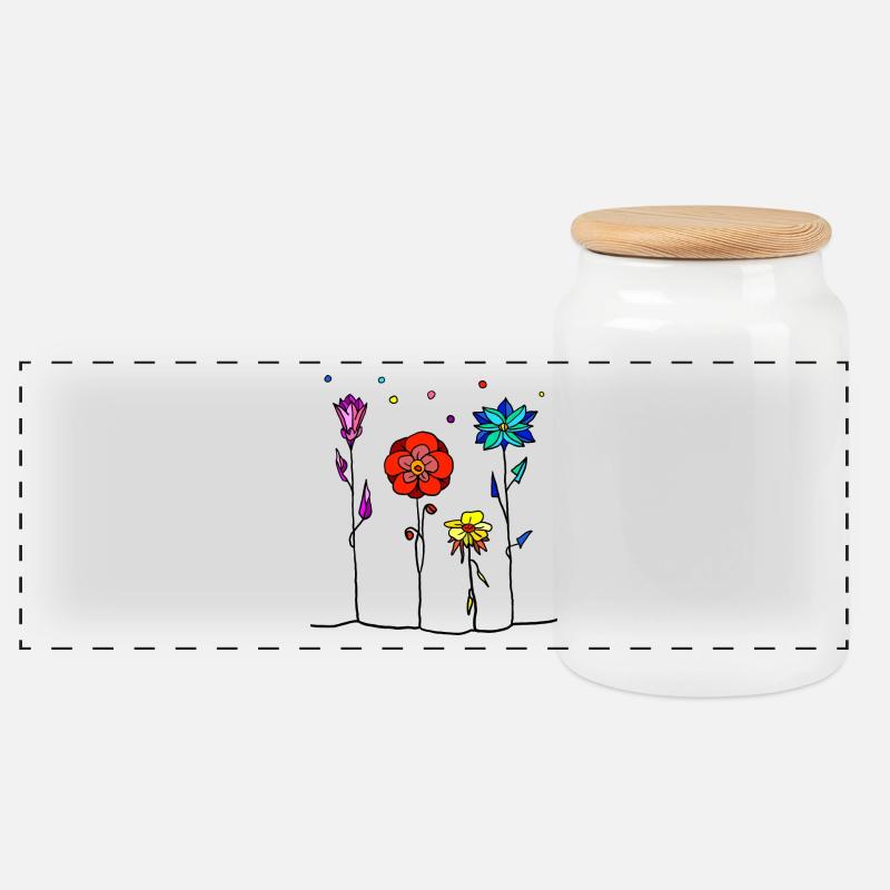 Blumen - Panorama Keksdose mit Holzdeckel - Weiß