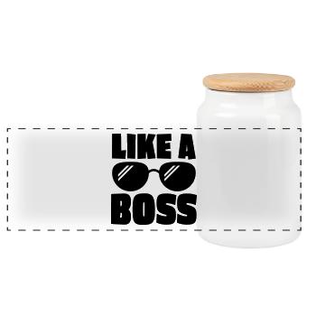 like a boss 1c - Panoramic Cookie Jar with Wooden Lid - white - Front