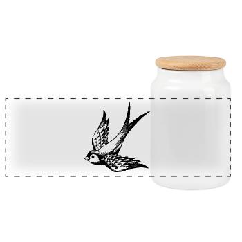swallow bird summer wings - Panoramic Cookie Jar with Wooden Lid - white - Front