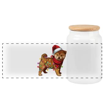 Mignon Shiba Inu Chien Père Noël Lover Cadeaux de Noël - Boîte à biscuits avec couvercle en bois - blanc - Devant