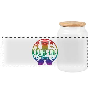 Cruise Life 2023 Cruising Summer Holiday Vacation - Panoramic Cookie Jar with Wooden Lid - white - Front