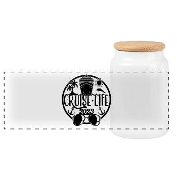 Cruise Life 2023 Cruising Summer Holiday Vacation - Panoramic Cookie Jar with Wooden Lid - white - Front