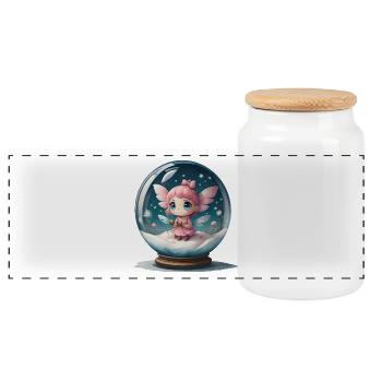 Little Christmas elf in a snow globe - Panoramic Cookie Jar with Wooden Lid - white - Front