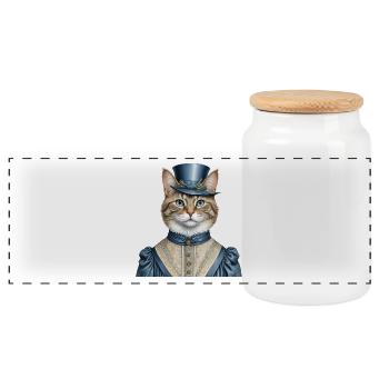 Frau Katze - Panorama Keksdose mit Holzdeckel - Weiß - Vorne
