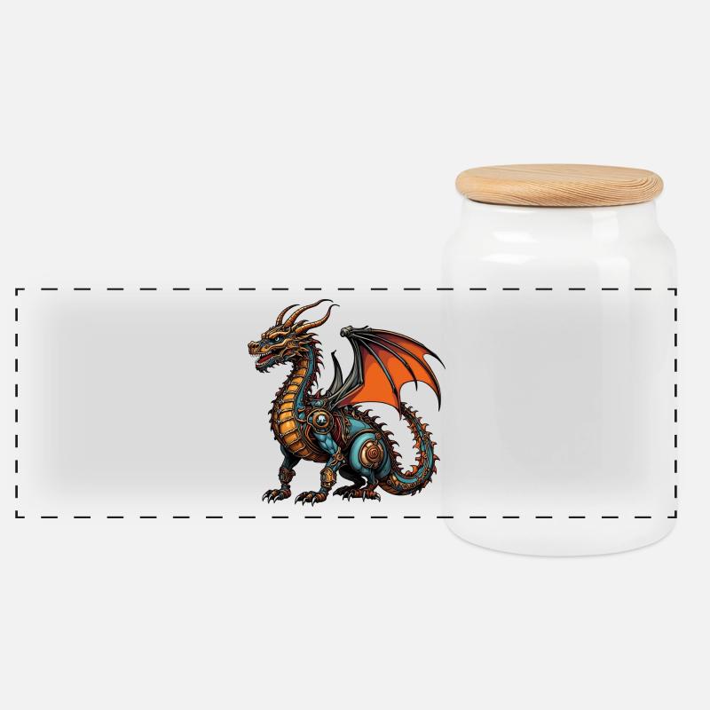 Drache - Panorama Keksdose mit Holzdeckel - Weiß