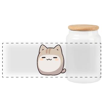 Blobby Cat - Cute Cat Pet Comic - Panoramic Cookie Jar with Wooden Lid - white - Front