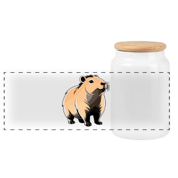 Capybara - Cute Animal Sticker - Panoramic Cookie Jar with Wooden Lid - white - Front
