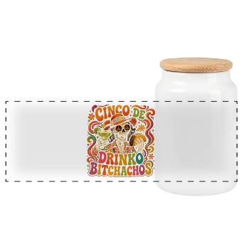 Cinco de Drinko : Squelette Hippie et Taco - Boîte à biscuits avec couvercle en bois - blanc - Devant