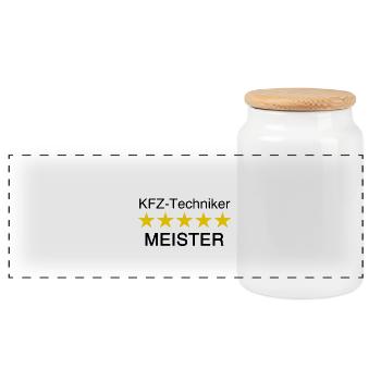 KFZ Techniker Meister - Panorama Keksdose mit Holzdeckel - Weiß - Vorne