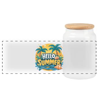 Dazzling elegance HELLO SUMMER - Panoramic Cookie Jar with Wooden Lid - white - Front
