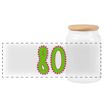 80. 80 JAHRE. 80. JAHRESTAG. 80-JÄHRIGES JUBILÄUM. - Panorama Keksdose mit Holzdeckel - Weiß - Vorne