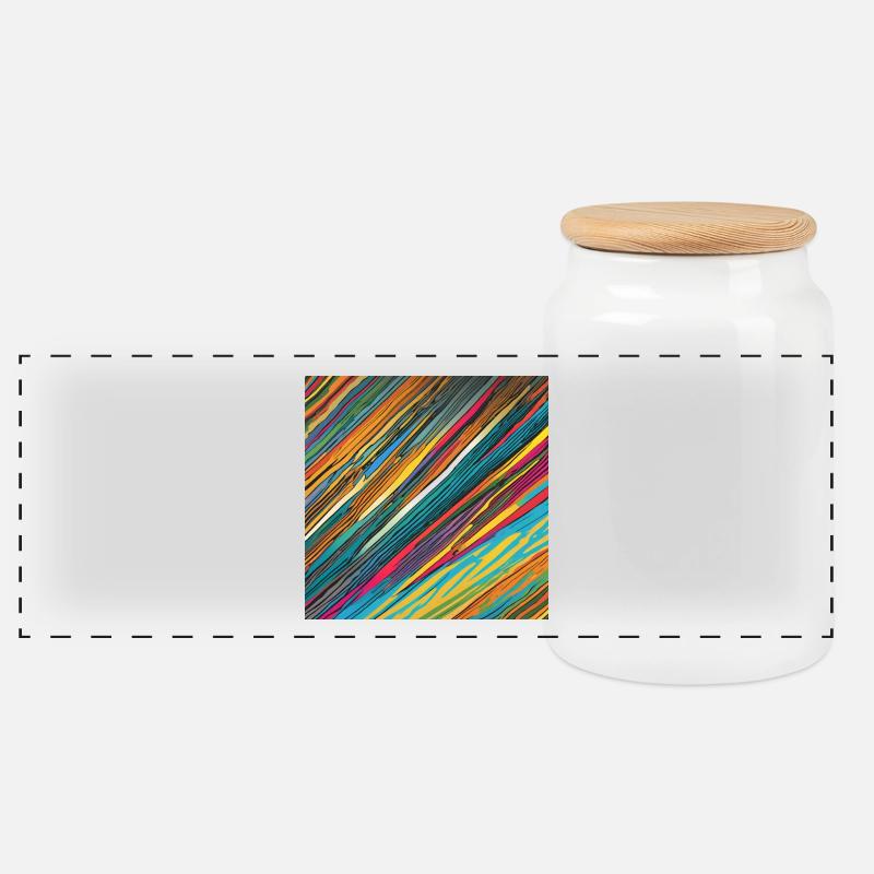 Bunte Striche - Panorama Keksdose mit Holzdeckel - Weiß