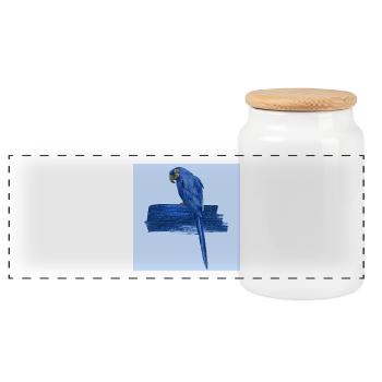 Blue Parrot - Panoramic Cookie Jar with Wooden Lid - white - Front