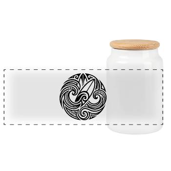 Hawaiian Flow Line Art – Island Vibe Design - Panorama Keksdose mit Holzdeckel - Weiß - Vorne